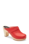 Swedish Hasbeens Classic Clog In Red Leather