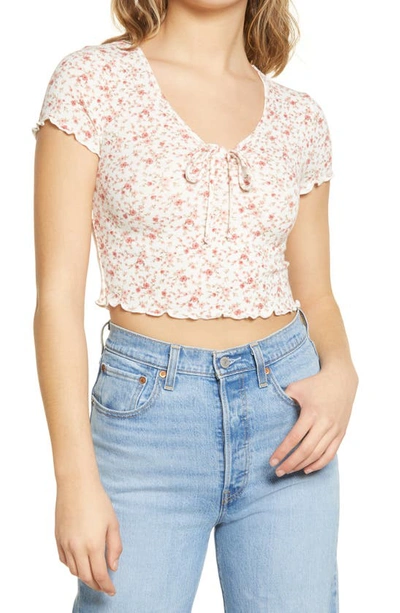 All In Favor Pointelle Crop Top In Pink Floral