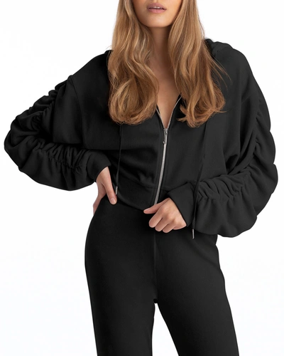 Juicy Couture Zip Hoodie With Ruched Sleeve Jacket In Black
