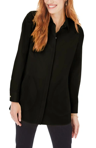 Foxcroft Cici Non-iron Stretch Tunic Shirt In Black