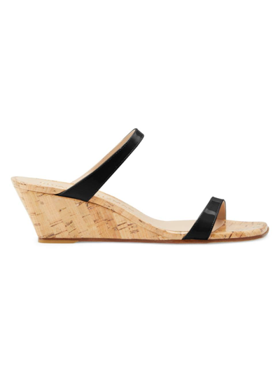 Stuart Weitzman Women's Aleena Patent Leather & Cork Wedge Mules In Black