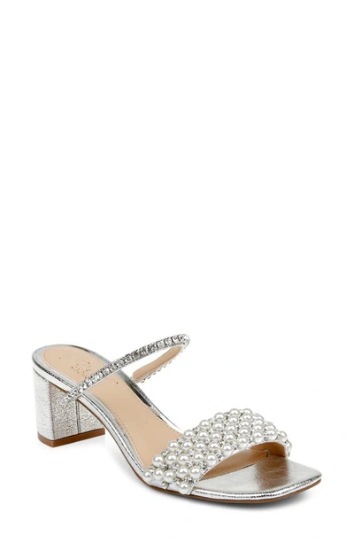 Jewel Badgley Mischka Orsen Embellished Slide Sandals Women's Shoes In Silver-tone