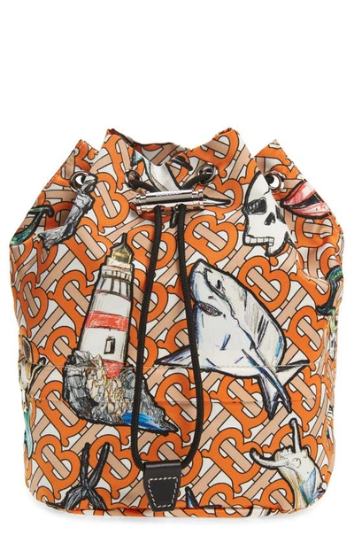 Burberry Phoebe Mermaid & Shark Print Bucket Bag In Orange