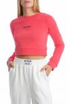 Juicy Couture Long-sleeve Crewneck Cropped Logo Tee In Bombshell Pink