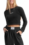 Juicy Couture Long-sleeve Crewneck Cropped Logo Tee In Black