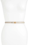 Tory Burch Skinny Leather Logo Belt In Longan