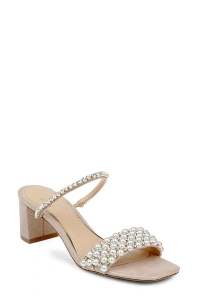 Jewel Badgley Mischka Orsen Embellished Slide Sandals Women's Shoes In Rose Gold-tone