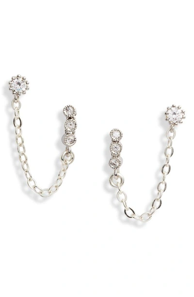 Set & Stones Maven Double Stud Chain Earrings In Silver