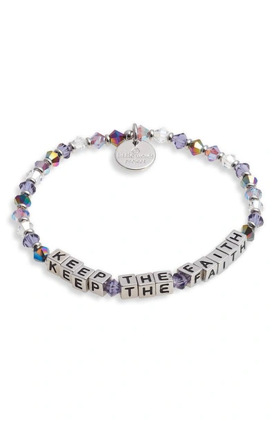 Little Words Project Keep The Faith Beaded Stretch Bracelet In Lilac White/ Silver