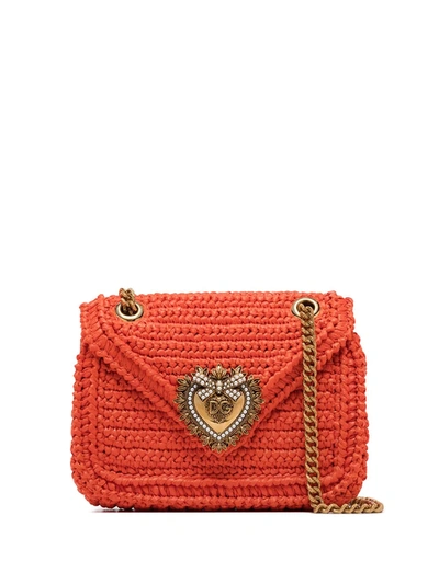 Dolce & Gabbana Crochet Raffia Devotion Bag In Orange