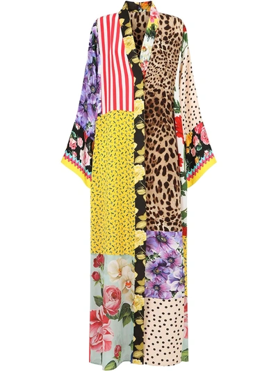 Dolce & Gabbana Patchwork Printed Silk Crepe De Chine Maxi Dress In Leopard Print