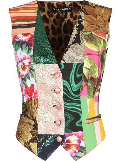 Dolce & Gabbana Brocade Jacquard Printed Patchwork Vest In Multicolour