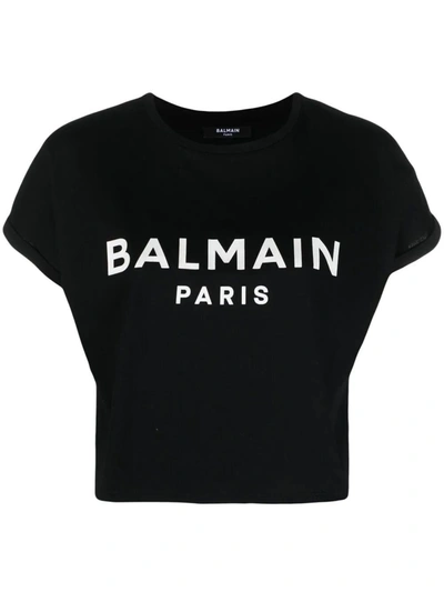 Balmain Cotton Logo Crop Top In Black