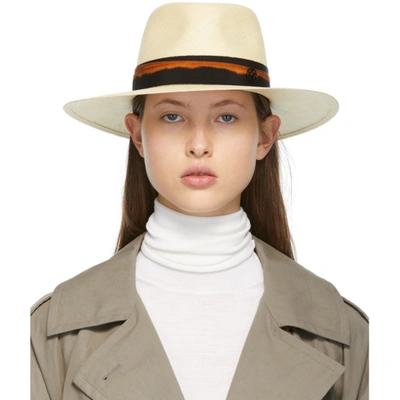 Maison Michel Beige & Orange Straw Charles Panama Hat In Natural