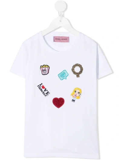 Chiara Ferragni Kids' Patchwork Crew-neck T-shirt In White