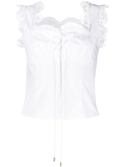 Alberta Ferretti Lace Detail Cotton Top In White