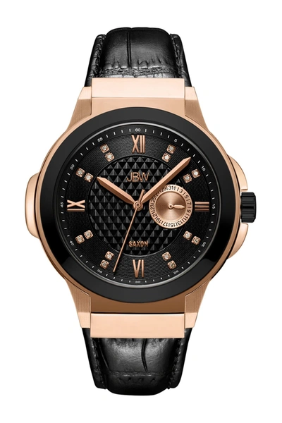 Jbw Saxon 48 Croc Embossed Leather Strap Watch, 47.5mm In Rose Gold
