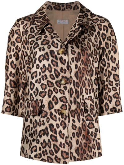 Alberto Biani Cropped Leopard-print Silk Jacket In Brown