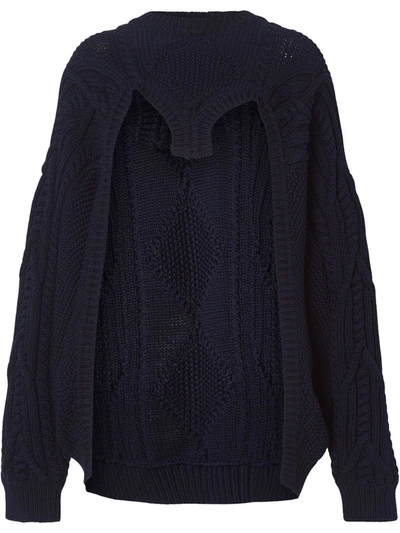 Burberry Cutout Cable-knit Cotton-blend Sweater In Blue