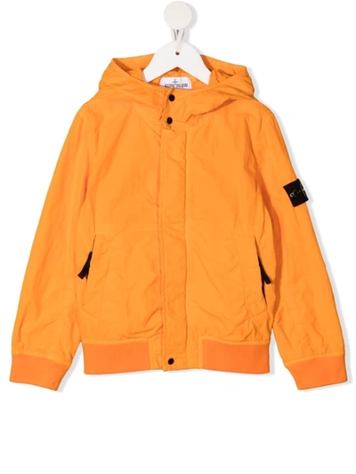 Stone Island Junior Kids' Logo-patch Hooded Jacket In Orange