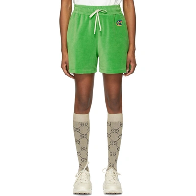 Gucci Logo-print Mid-rise Velvet Shorts In Acid Green/mix