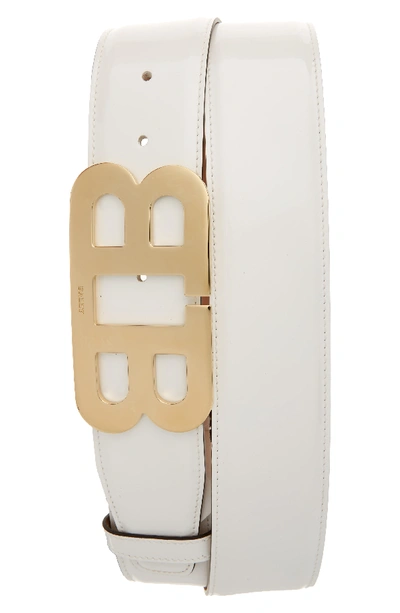 Bally Men's Mirror B Buckle Patent Leather Belt In White