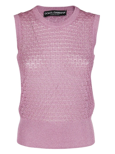 Dolce & Gabbana Sleeveless Textured Knit Sweater In Pink
