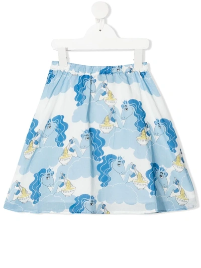 Mini Rodini Babies' Kids Skirt Unicorn Noodles Woven For Girls In Blue