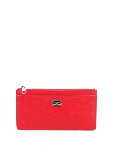Dolce & Gabbana Dauphine Leather Card Case In Red