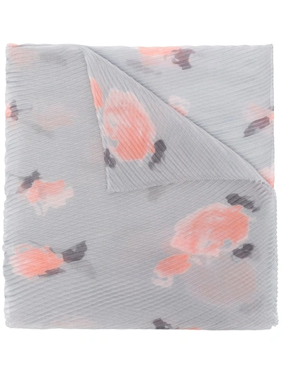 Emporio Armani Pleated Foulard With Floral Pattern In Grey