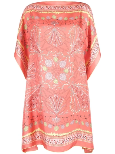 Emilio Pucci Kaftan Dress In Printed Silk In Coral