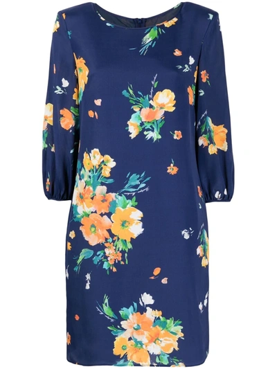 Boutique Moschino Short Dress In Silk Blend With Floral Pattern In Blue