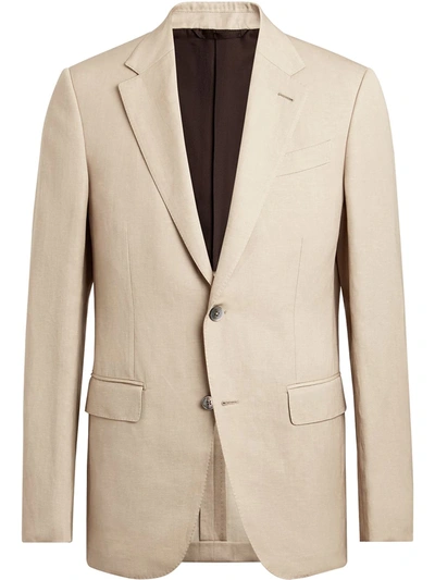 Ermenegildo Zegna Single-breasted Wool-linen Blend Suit Jacket In Beige