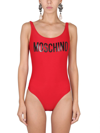 Moschino Logo-print Swimsuit In Fantasy Print Fuchsia
