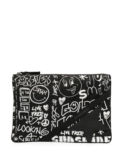 Golden Goose Graffiti-print Clutch Bag In Black