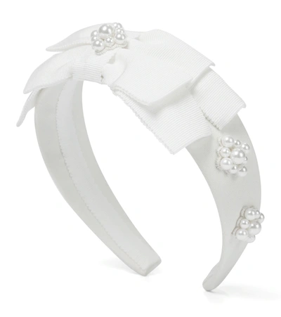 Erdem Bridal Faux Pearl-embellished Grosgrain Headband In White