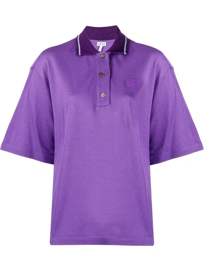 Loewe Oversized Embroidered Cotton And Cashmere-blend Piqué Polo Shirt In Purple