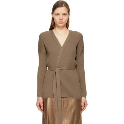 Max Mara + Leisure Belted Ribbed Cotton-blend Cardigan In Beige