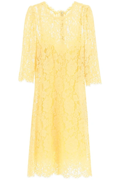 Dolce & Gabbana Lace Embroidered Midi Dress In Yellow