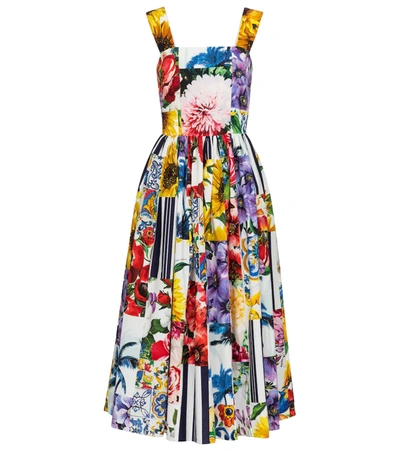 Dolce & Gabbana Patchwork Print Cotton Poplin Fit & Flare Midi Dress In Multicolour