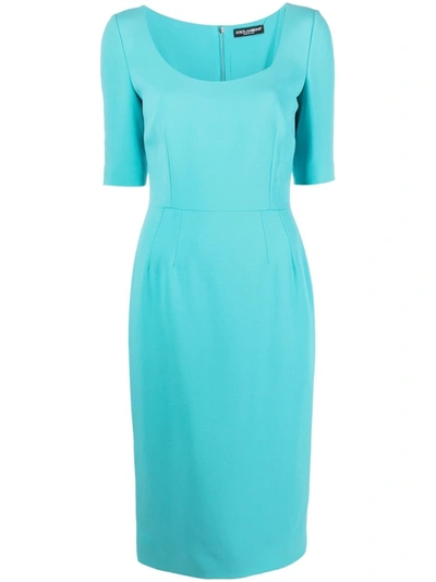 Dolce & Gabbana Scoop-neck Short-sleeve Dress In Blue