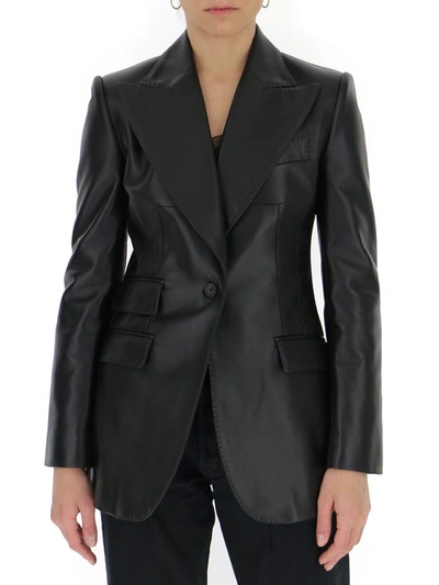Dolce & Gabbana Single Breasted Leather Blazer In Black