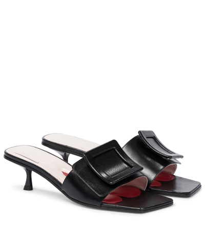 Roger Vivier Covedere Buckle Leather Mules In Black