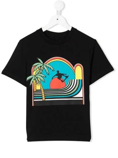 Stella Mccartney Kids' Black T-shirt For Boy With Palm Trees