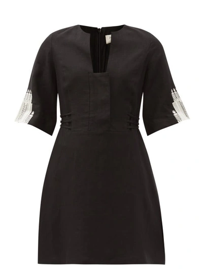 Zeus + Dione Dokos Embroidered Linen Mini Dress In Black