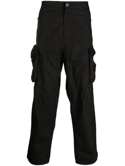 Stone Island Logo-patch Cotton-blend Straight-leg Trousers In Black