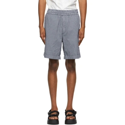 Acne Studios Navy & Green Checkered Shorts In Cnl Navy Pale Green