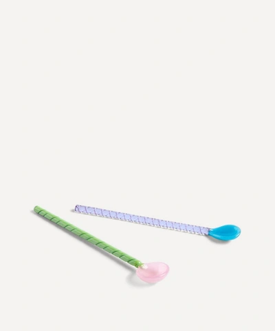 Hay Glass Spoons Twist Set Of Two In Turquoise And Light Pink
