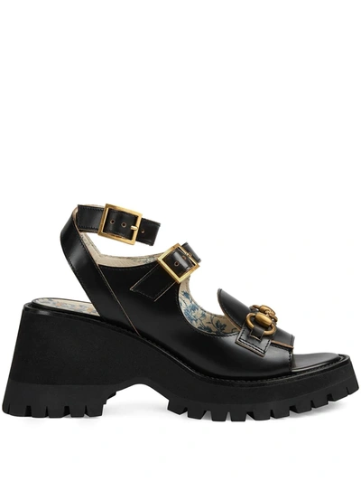 Gucci Women's Mid-heel Sandal With Horsebit In Black Leather