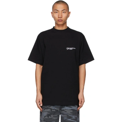 Balenciaga Men's Short Sleeve T-shirt Crew Neckline Jumper Corporate In 1070 Black